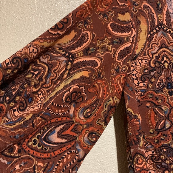 Willow Root Top Blouse S Stretchy Long Sleeve V-Neck Paisley Floral Polyester - Picture 7 of 16